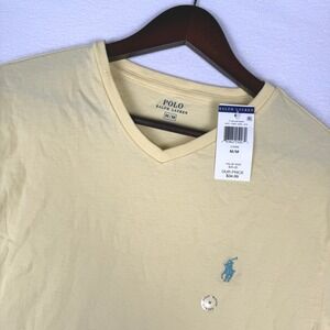 NEW Polo Ralph Lauren Mens M V-Neck T-Shirt Yellow Embroidered Pony Logo
